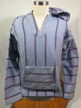 NEW Stussy Blue Striped Poncho with Red & Orange Accents Senor Lopez